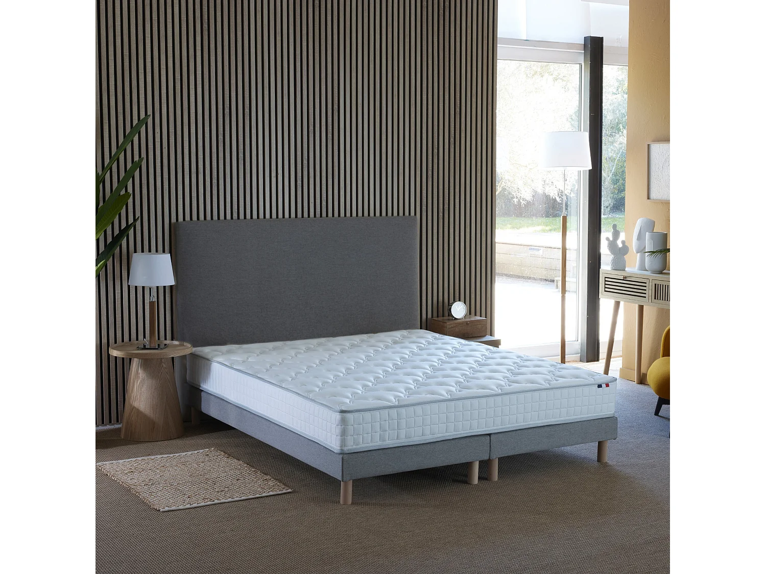 Ensemble matelas à ressorts 5 zones ÉTOILE avec sommier - confort français Dimensions - 2x80 x 200 cm, Sommier - Gris chiné