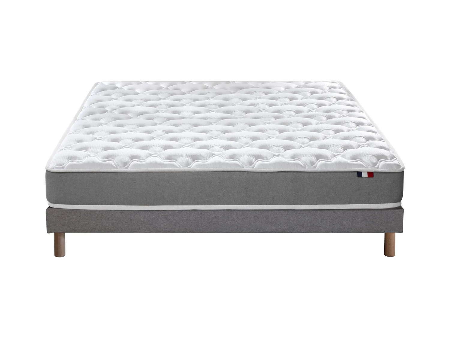 Ensemble matelas mousse réversible STRATUS et sommier - confort français Dimensions - 140 x 190 cm, Sommier - Gris chiné
