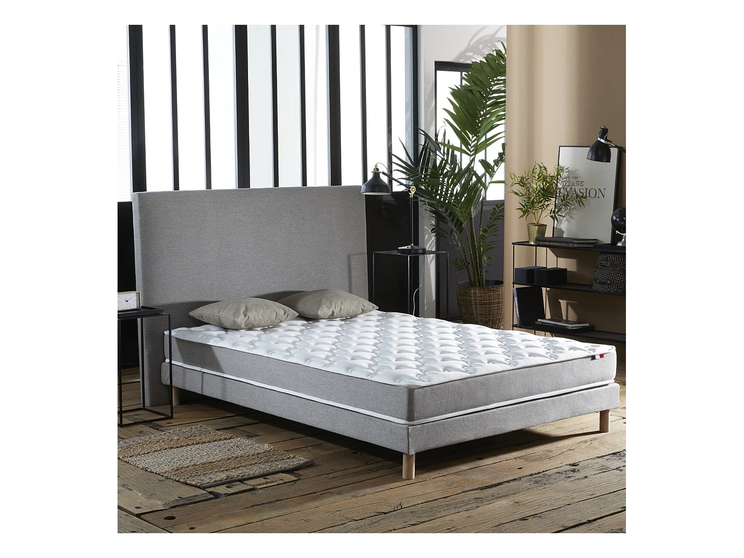 Ensemble matelas mousse réversible STRATUS et sommier - confort français Dimensions - 140 x 190 cm, Sommier - Gris chiné