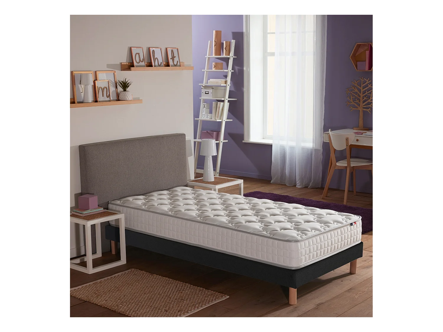 Ensemble matelas à ressorts 5 zones ÉTOILE avec sommier - confort français Dimensions - 90 x 190 cm, Sommier - Noir
