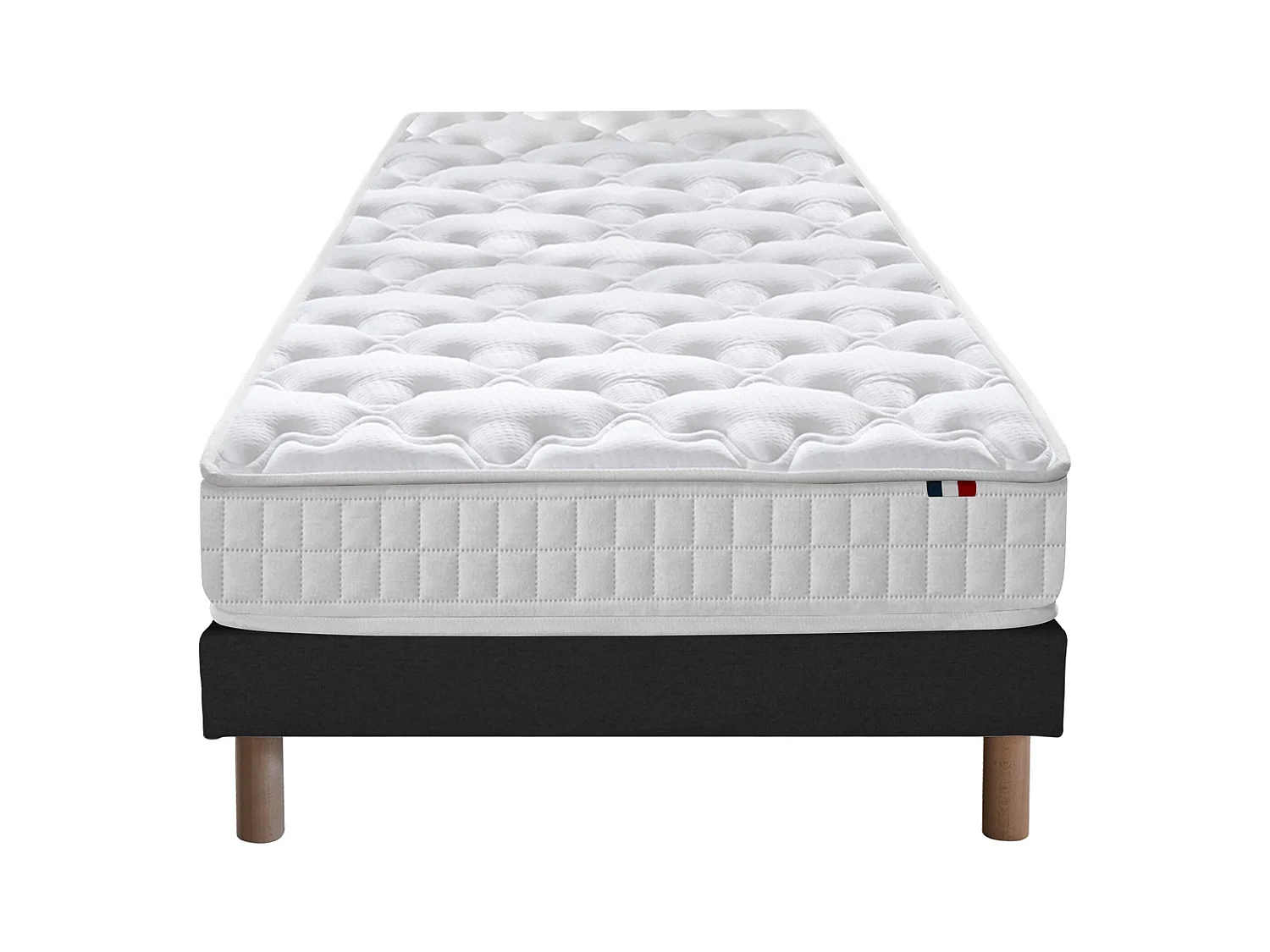 Ensemble matelas à ressorts 5 zones ÉTOILE avec sommier - confort français Dimensions - 90 x 190 cm, Sommier - Noir