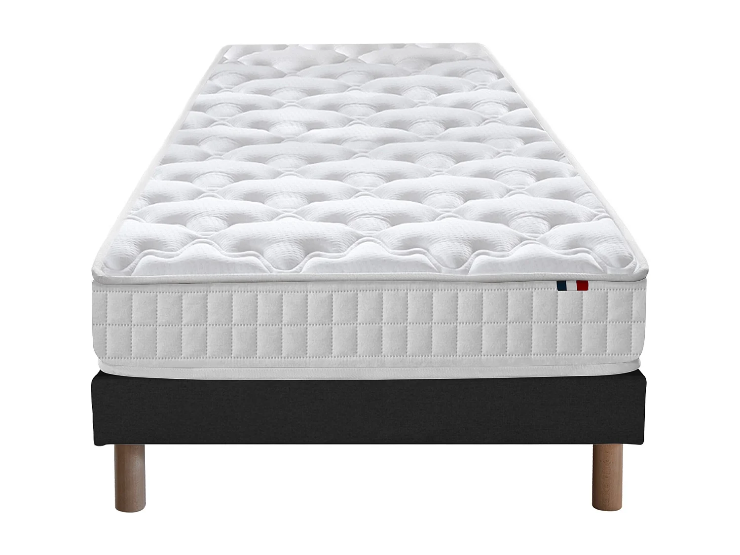 Ensemble matelas à ressorts 5 zones ÉTOILE avec sommier - confort français Dimensions - 90 x 190 cm, Sommier - Noir