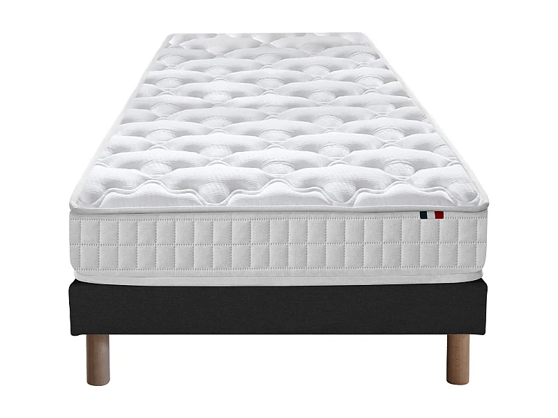 Ensemble matelas à ressorts 5 zones ÉTOILE avec sommier - confort français Dimensions - 90 x 190 cm, Sommier - Noir
