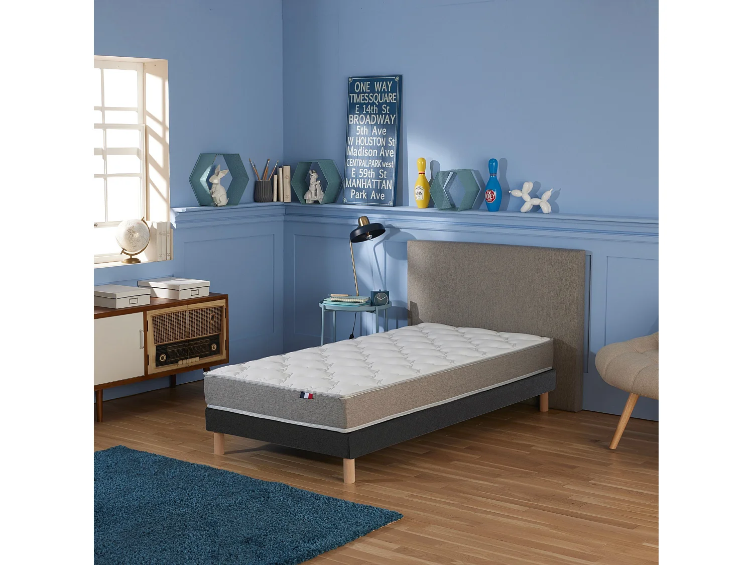 Ensemble matelas mousse réversible STRATUS et sommier - confort français Dimensions - 90 x 190 cm, Sommier - Noir