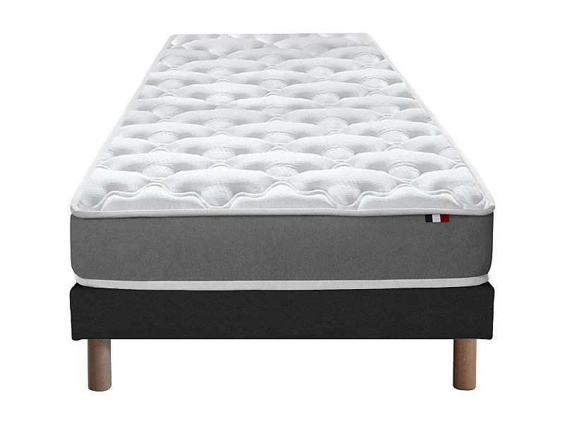 Ensemble matelas mousse réversible STRATUS et sommier - confort français Dimensions - 90 x 190 cm, Sommier - Noir