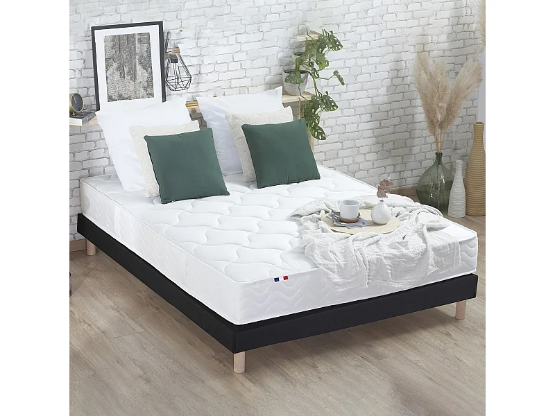 Ensemble matelas à ressorts 5 zones ÉTOILE avec sommier - confort français Dimensions - 140 x 190 cm, Sommier - Noir