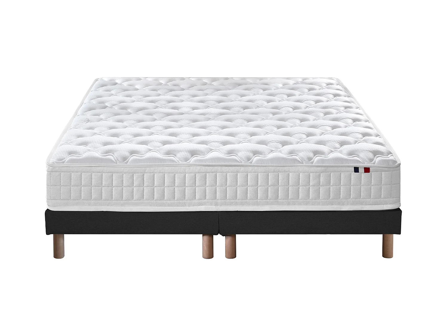 Ensemble matelas à ressorts 5 zones ÉTOILE avec sommier - confort français Dimensions - 2x80 x 200 cm, Sommier - Noir