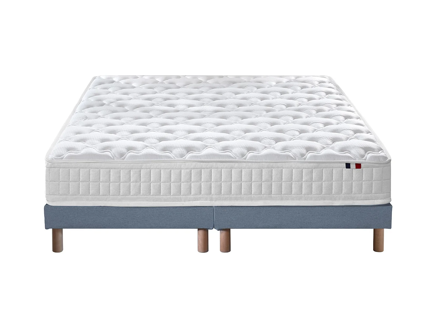 Ensemble matelas à ressorts 5 zones ÉTOILE avec sommier - confort français Dimensions - 2x80 x 200 cm, Sommier - Bleu denim