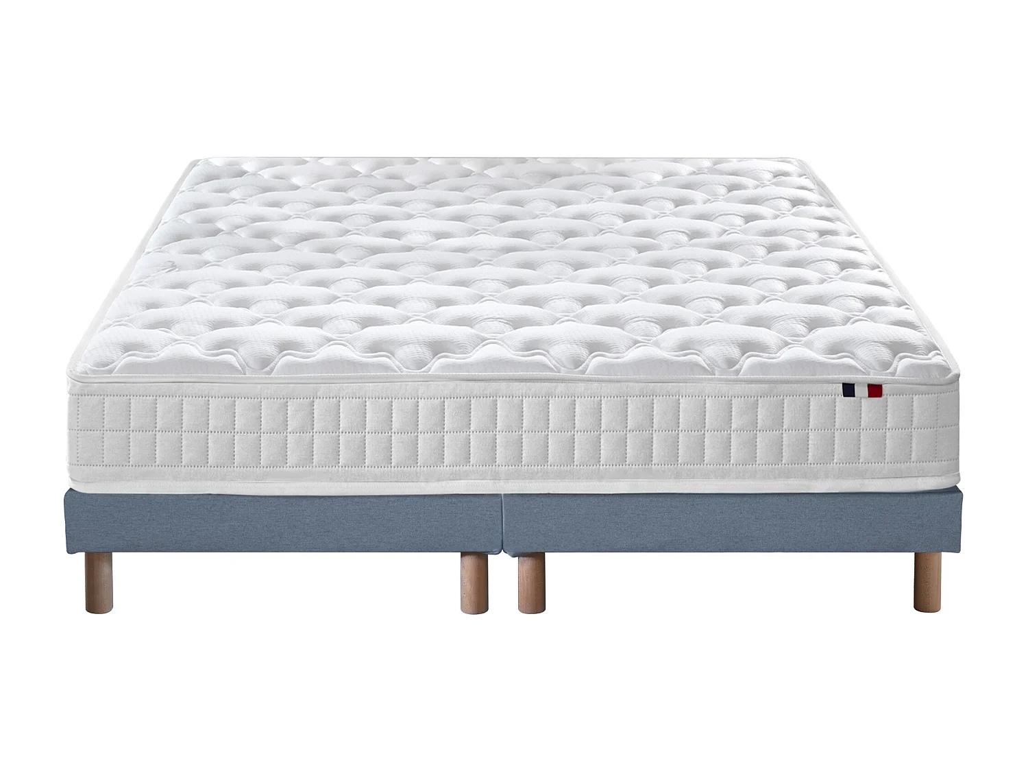 Ensemble matelas à ressorts 5 zones ÉTOILE avec sommier - confort français Dimensions - 2x80 x 200 cm, Sommier - Bleu denim