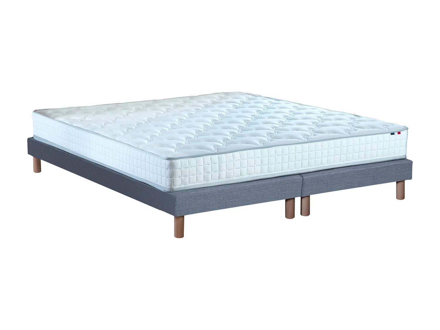 Ensemble matelas à ressorts 5 zones ÉTOILE avec sommier - confort français Dimensions - 2x80 x 200 cm, Sommier - Bleu denim
