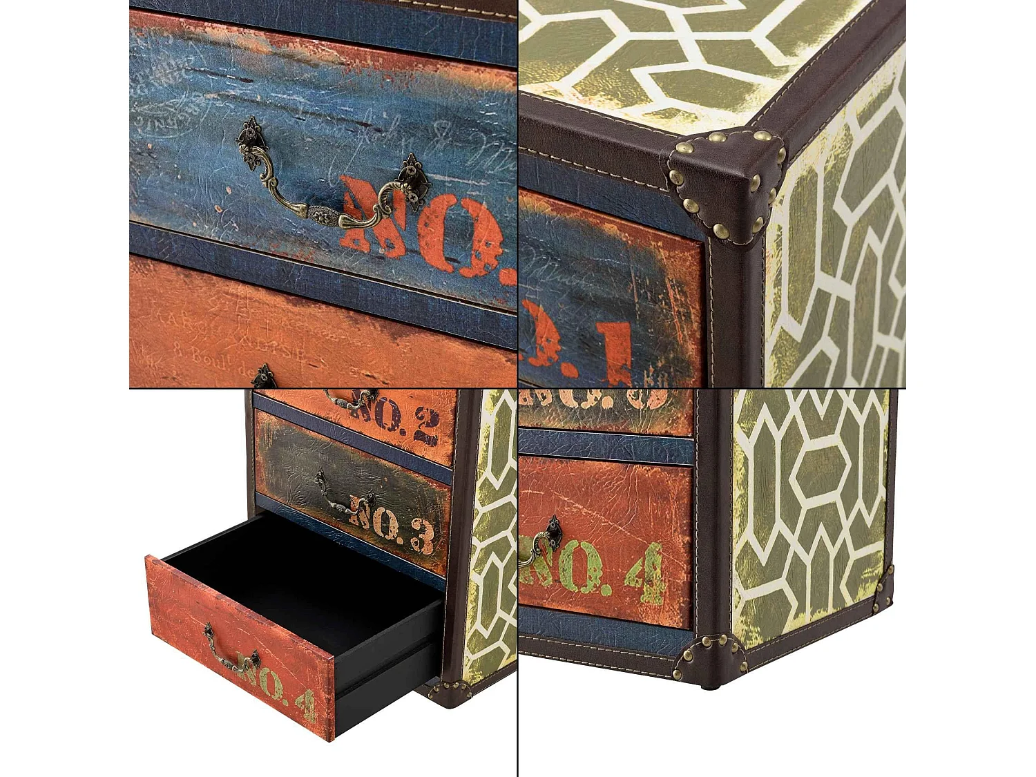 Commode design stylée industriel effet bois multicolore 40 x 30 x 66 cm 03_0005033