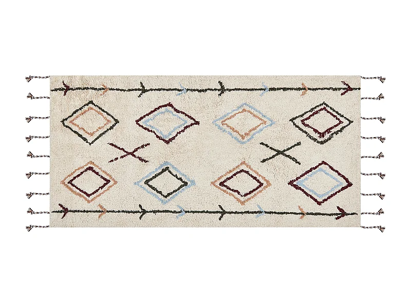 Teppich Baumwolle beige 80 x 150 cm geometrisches Muster CORUM