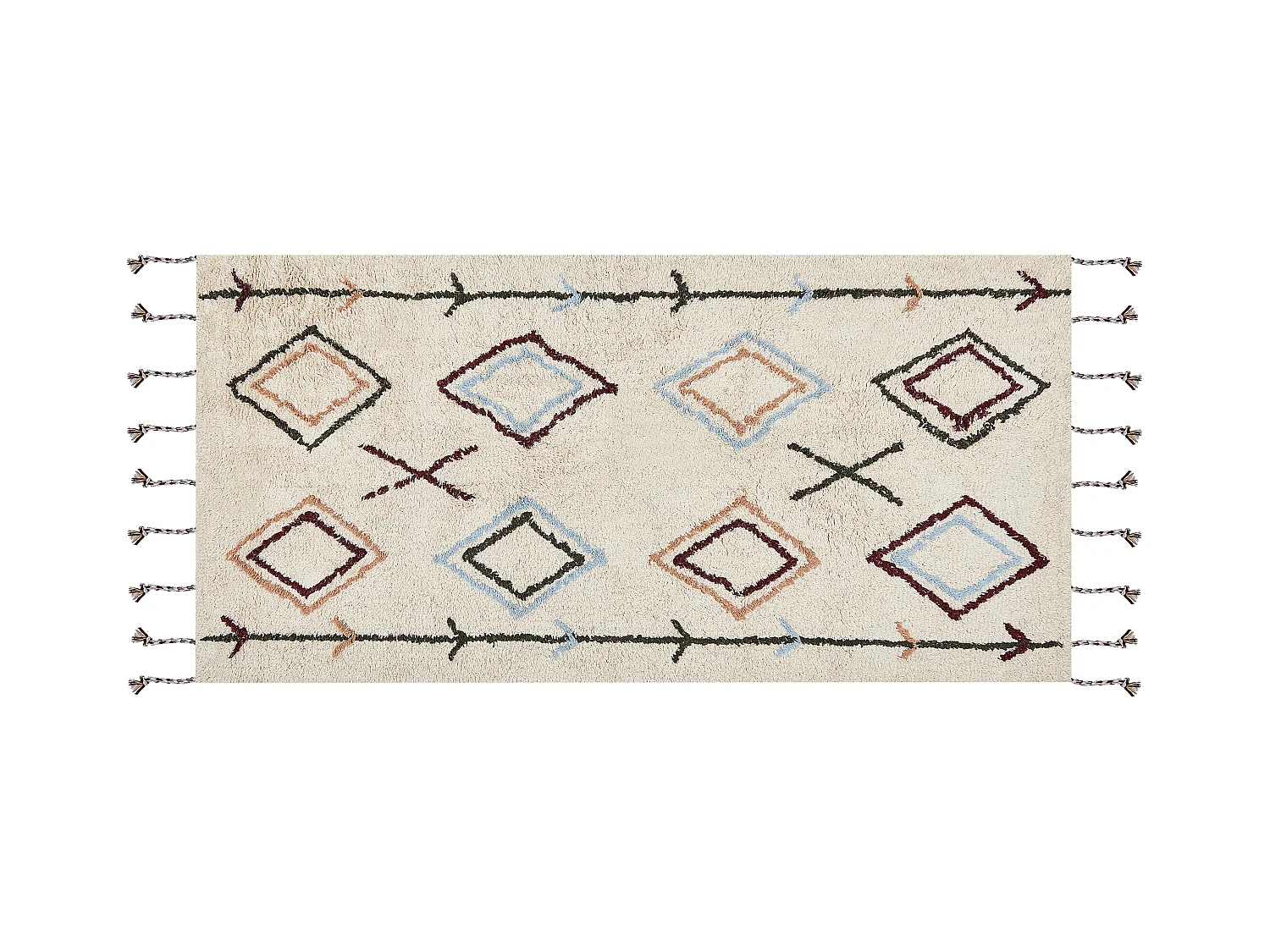 Alfombra de algodón beige claro/marrón claro/verde oscuro 80 x 150 cm CORUM