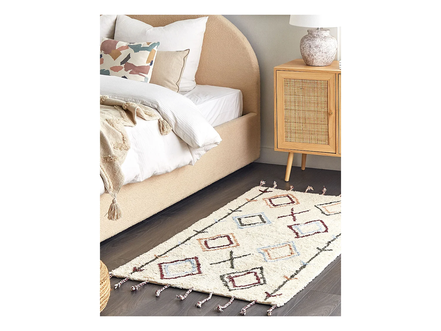 Alfombra de algodón beige claro/marrón claro/verde oscuro 80 x 150 cm CORUM