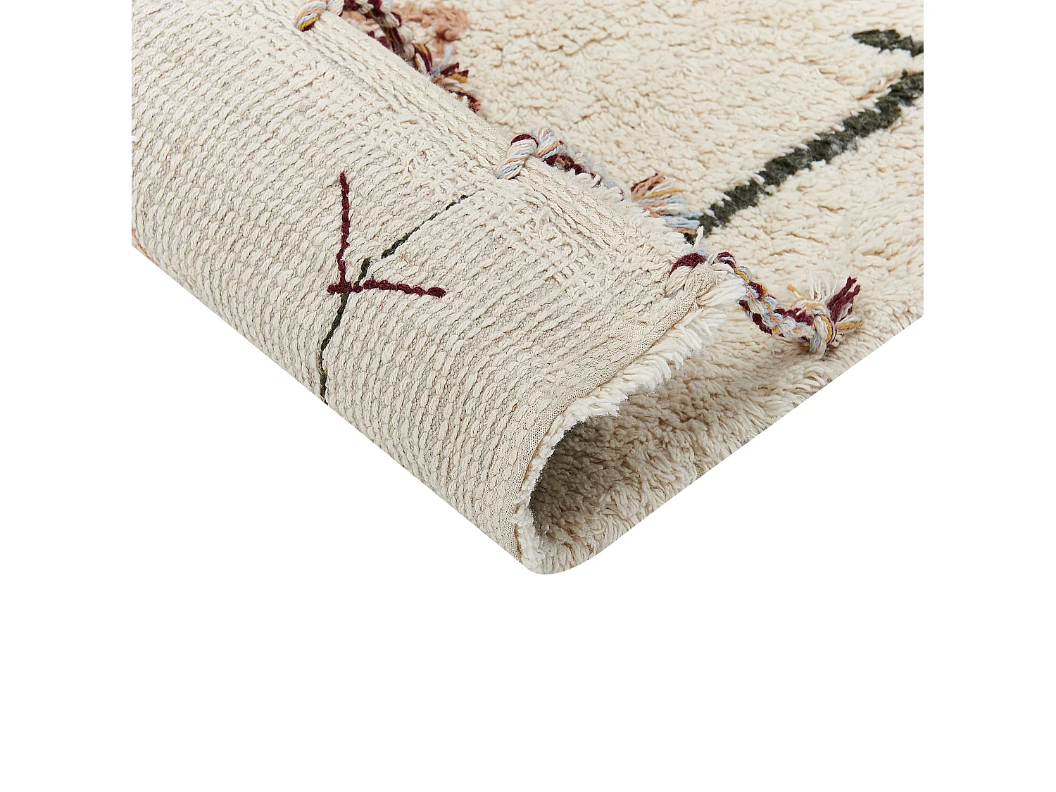 Alfombra de algodón beige claro/marrón claro/verde oscuro 140 x 200 cm CORUM