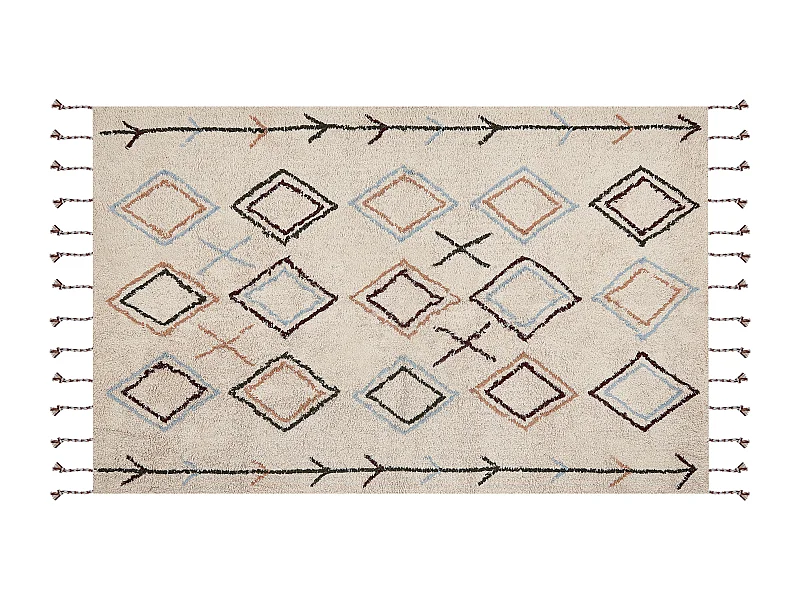 Teppich Baumwolle geometrisches Muster beige 140 x 200 cm rechteckig Boho Corum
