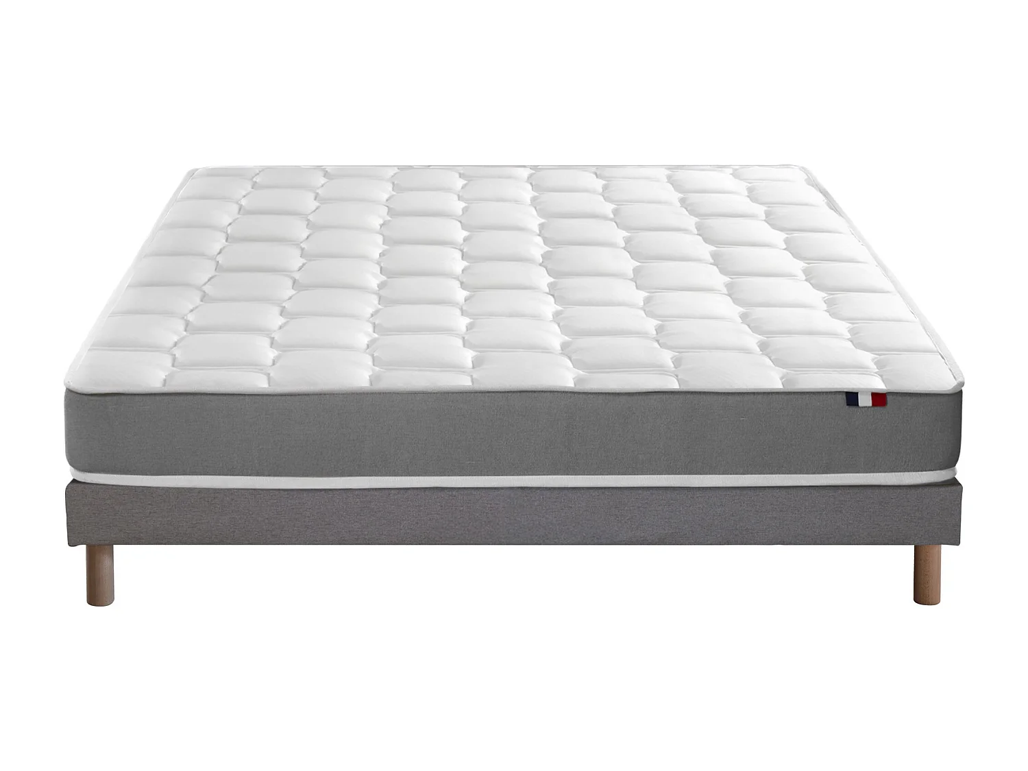 Ensemble matelas mousse haute résilience CIRRUS avec sommier - confort français Dimensions - 140 x 190 cm, Sommier - Gris chiné