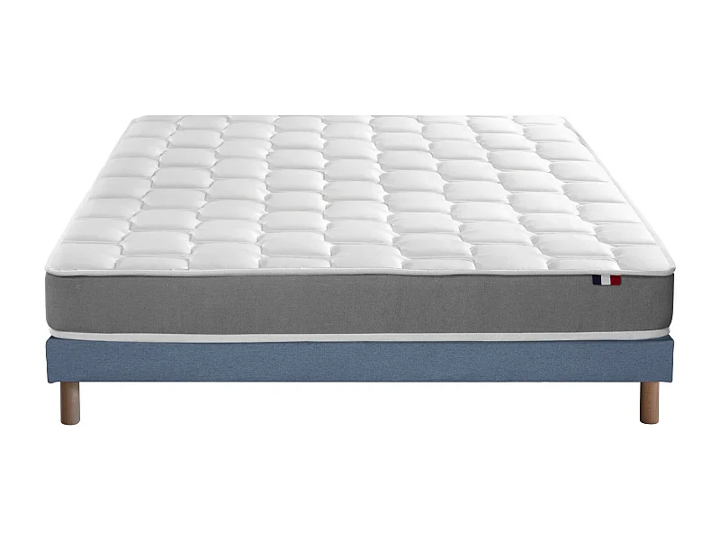 Ensemble matelas mousse haute résilience CIRRUS avec sommier - confort français Dimensions - 140 x 190 cm, Sommier - Bleu denim