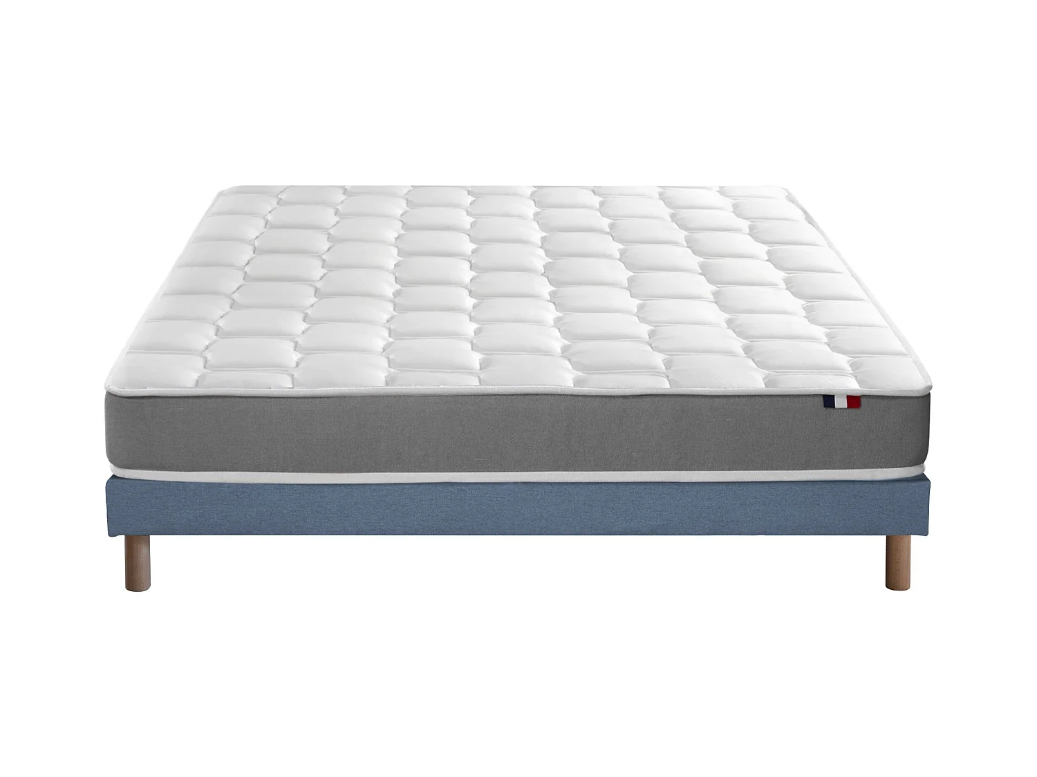 Ensemble matelas mousse haute résilience CIRRUS avec sommier - confort français Dimensions - 140 x 190 cm, Sommier - Bleu denim
