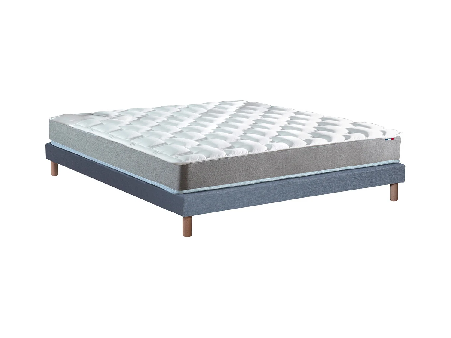 Ensemble matelas mousse haute résilience CIRRUS avec sommier - confort français Dimensions - 140 x 190 cm, Sommier - Bleu denim
