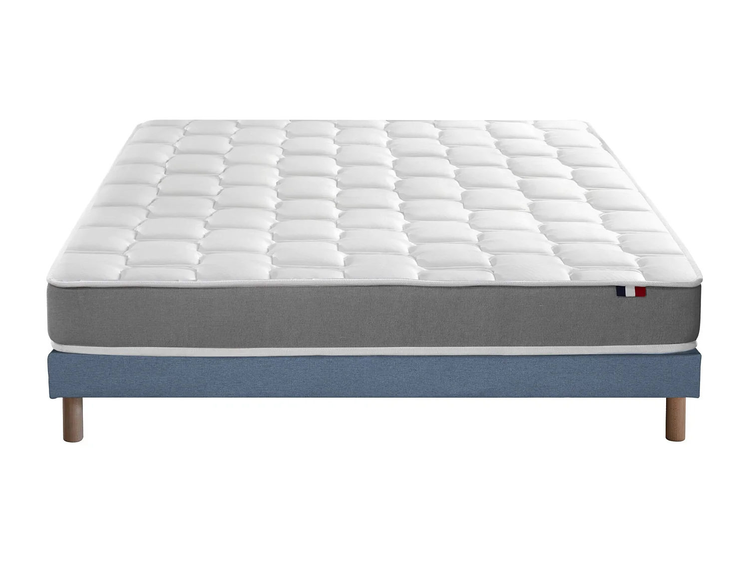 Ensemble matelas mousse haute résilience CIRRUS avec sommier - confort français Dimensions - 140 x 190 cm, Sommier - Bleu denim