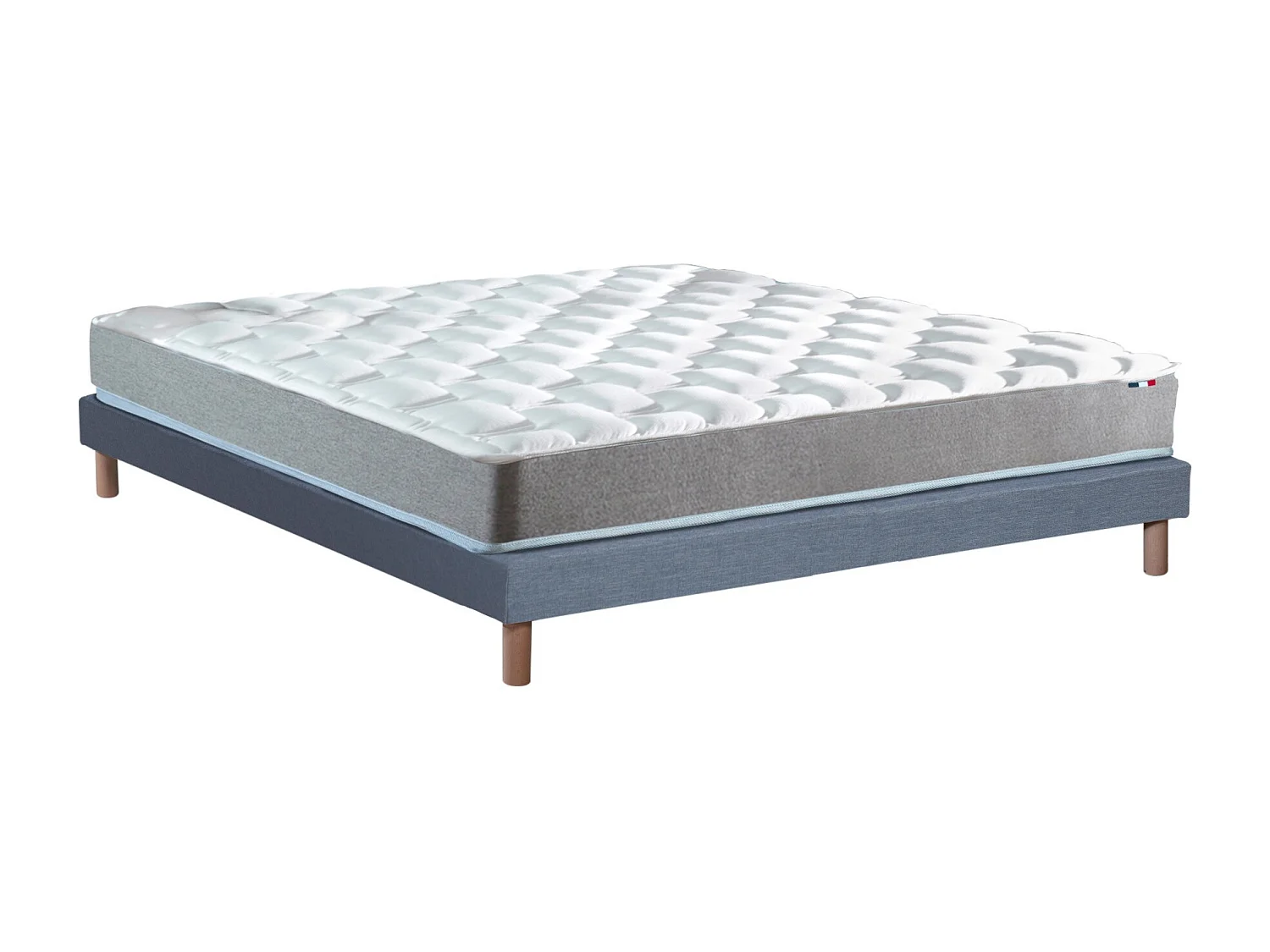 Ensemble matelas mousse haute résilience CIRRUS avec sommier - confort français Dimensions - 140 x 190 cm, Sommier - Bleu denim