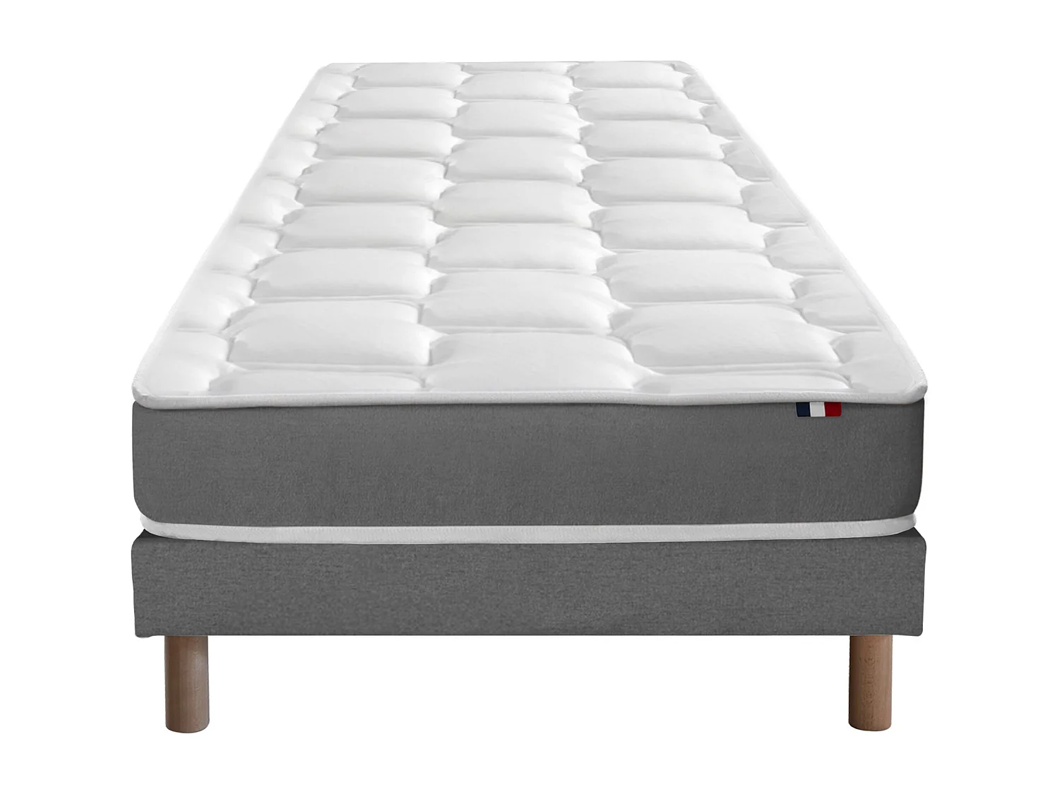 Ensemble matelas mousse haute résilience CIRRUS avec sommier - confort français Dimensions - 90 x 190 cm, Sommier - Gris chiné
