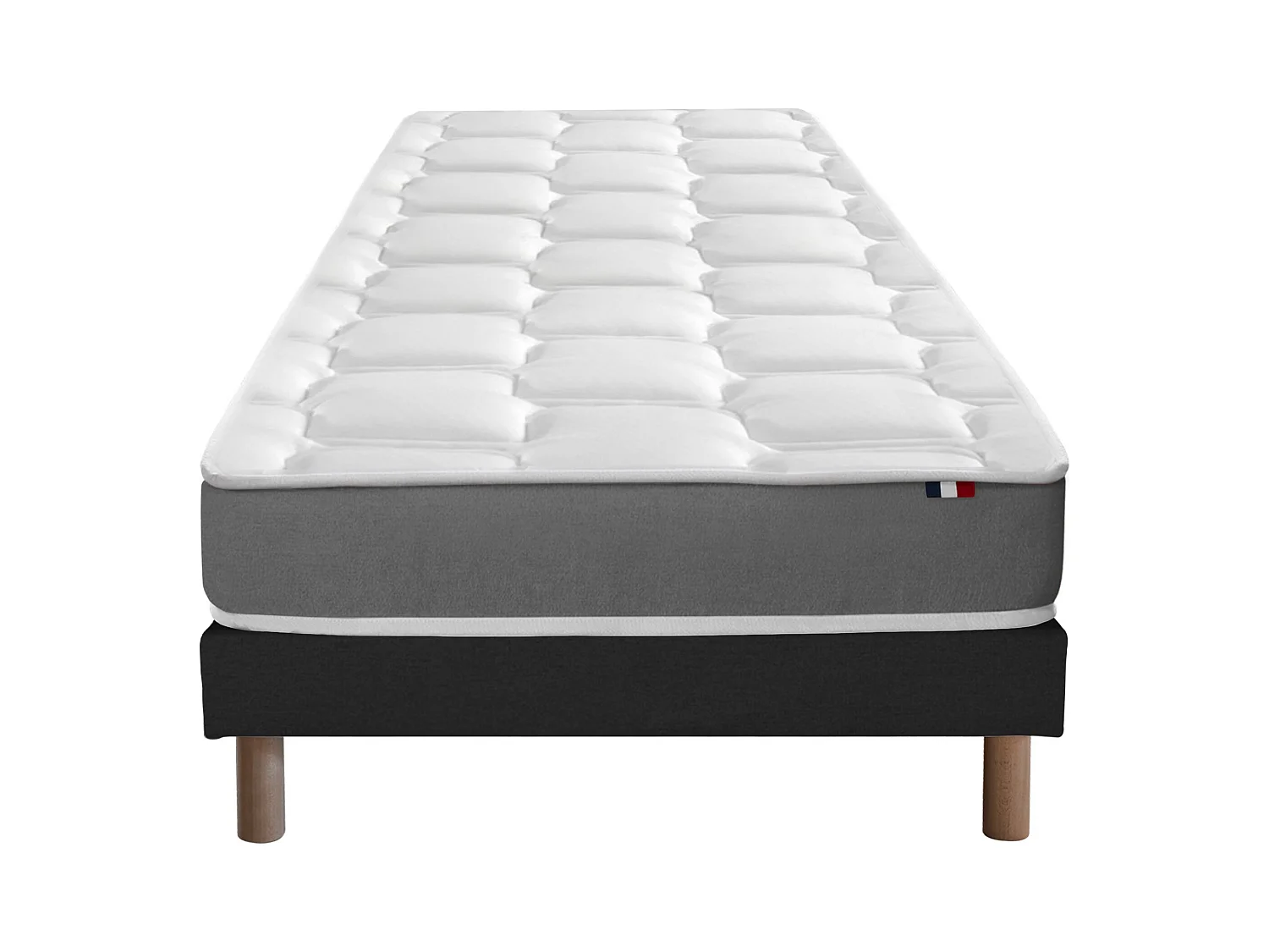 Ensemble matelas mousse haute résilience CIRRUS avec sommier - confort français Dimensions - 90 x 190 cm, Sommier - Noir