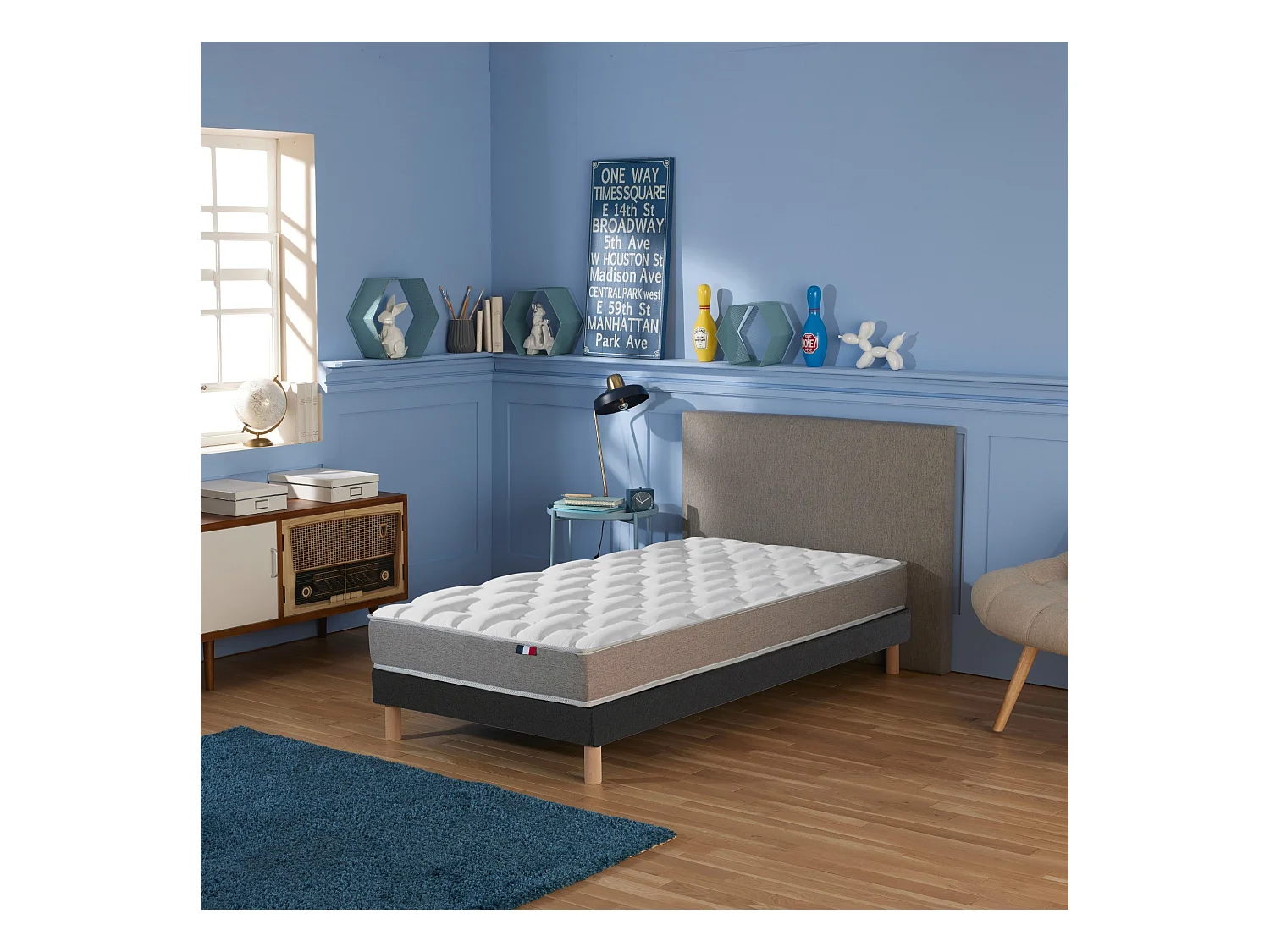 Ensemble matelas mousse haute résilience CIRRUS avec sommier - confort français Dimensions - 90 x 190 cm, Sommier - Noir