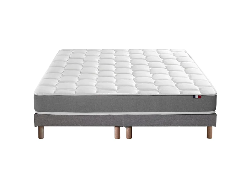 Ensemble matelas mousse haute résilience CIRRUS avec sommier - confort français Dimensions - 2x80 x 200 cm, Sommier - Gris chiné
