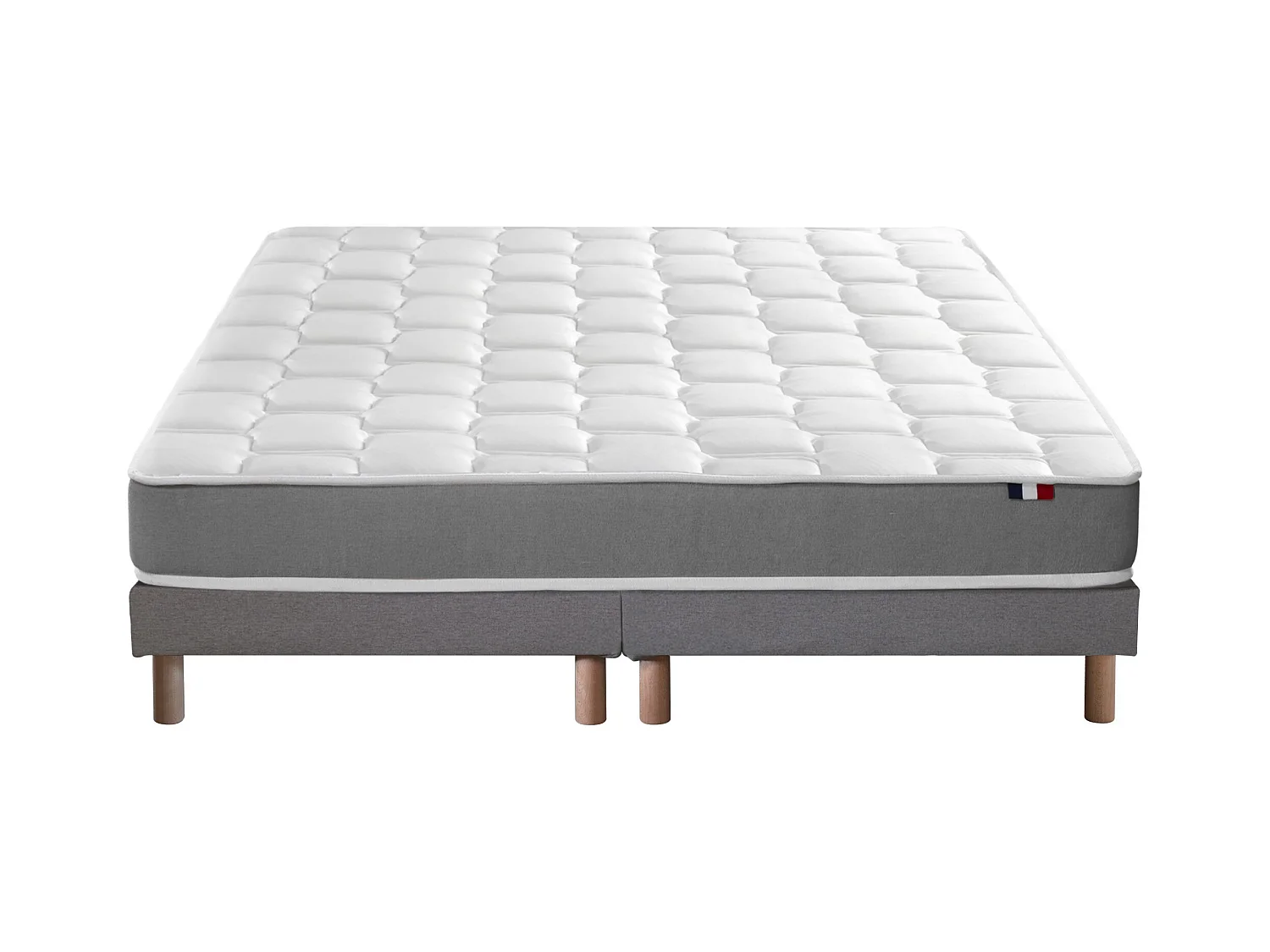Ensemble matelas mousse haute résilience CIRRUS avec sommier - confort français Dimensions - 2x80 x 200 cm, Sommier - Gris chiné