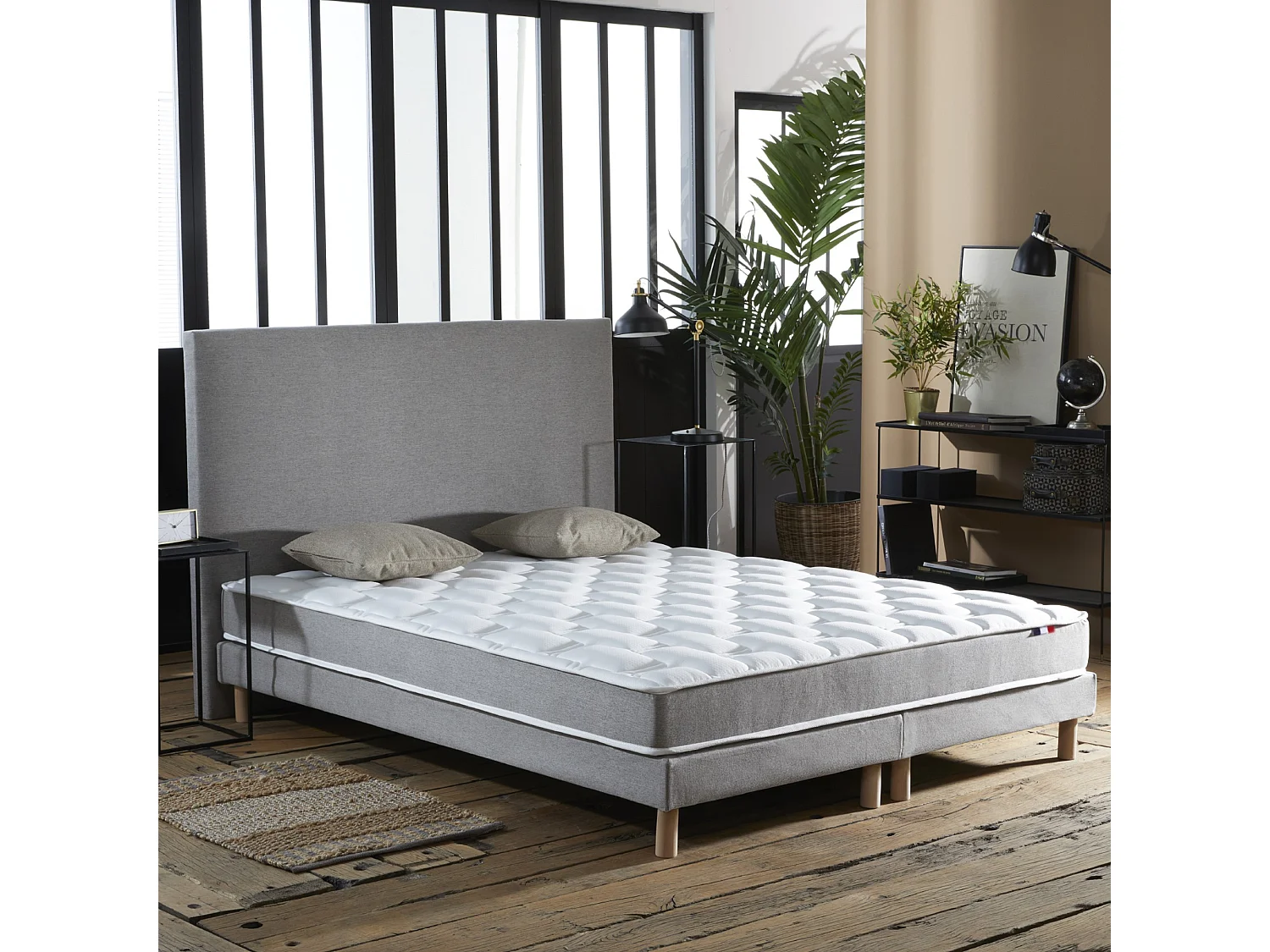 Ensemble matelas mousse haute résilience CIRRUS avec sommier - confort français Dimensions - 2x80 x 200 cm, Sommier - Gris chiné