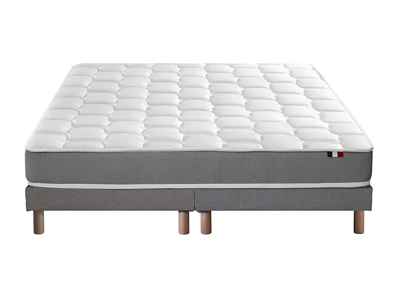 Ensemble matelas mousse haute résilience CIRRUS avec sommier - confort français Dimensions - 2x80 x 200 cm, Sommier - Gris chiné