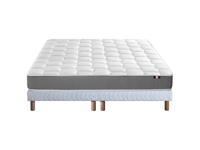 Ensemble matelas mousse haute résilience CIRRUS avec sommier - confort français Dimensions - 2x80 x 200 cm, Sommier - Blanc