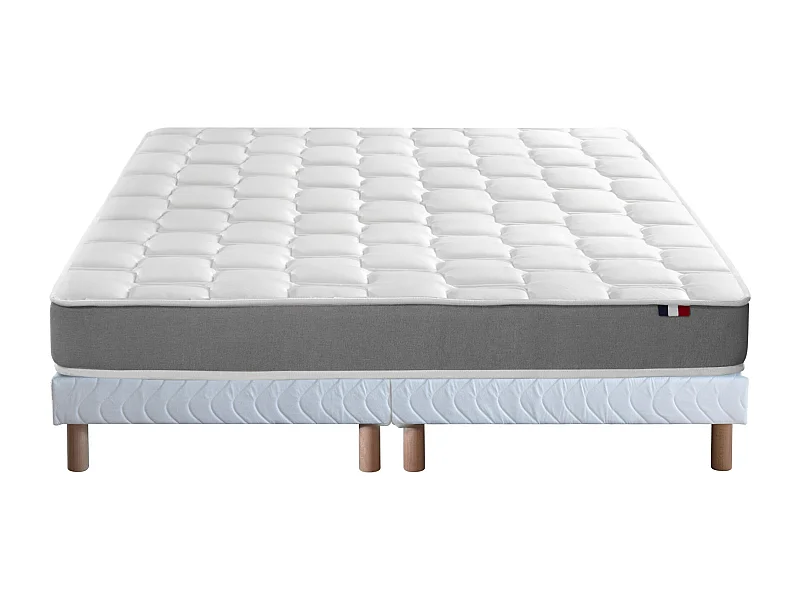 Ensemble matelas mousse haute résilience CIRRUS avec sommier - confort français Dimensions - 2x80 x 200 cm, Sommier - Blanc