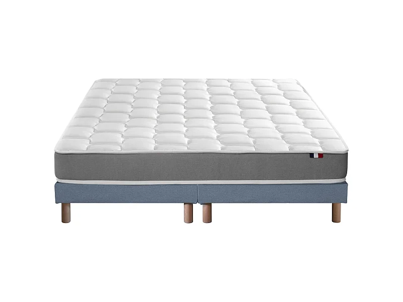Ensemble matelas mousse haute résilience CIRRUS avec sommier - confort français Dimensions - 2x80 x 200 cm, Sommier - Bleu denim