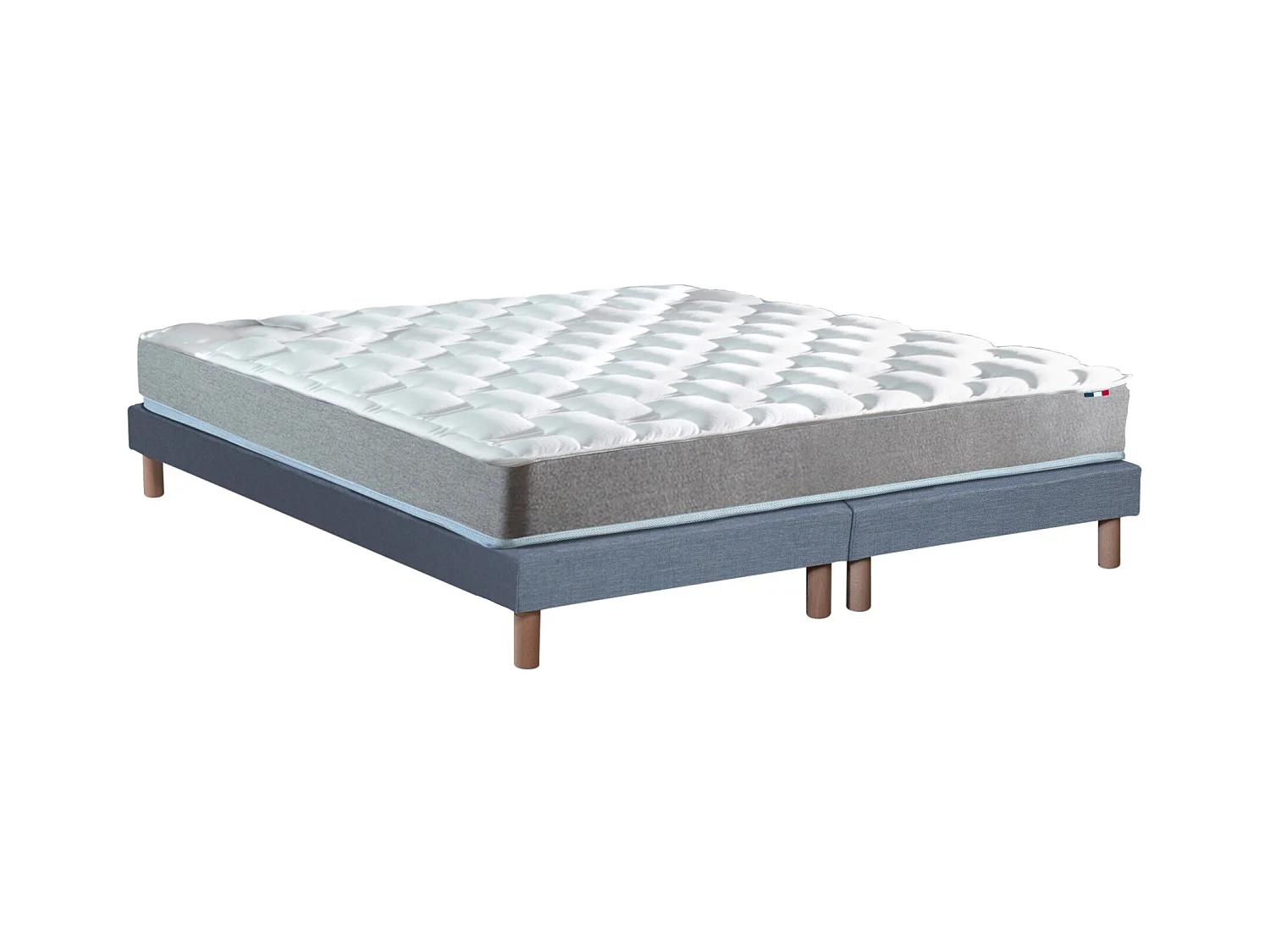 Ensemble matelas mousse haute résilience CIRRUS avec sommier - confort français Dimensions - 2x80 x 200 cm, Sommier - Bleu denim