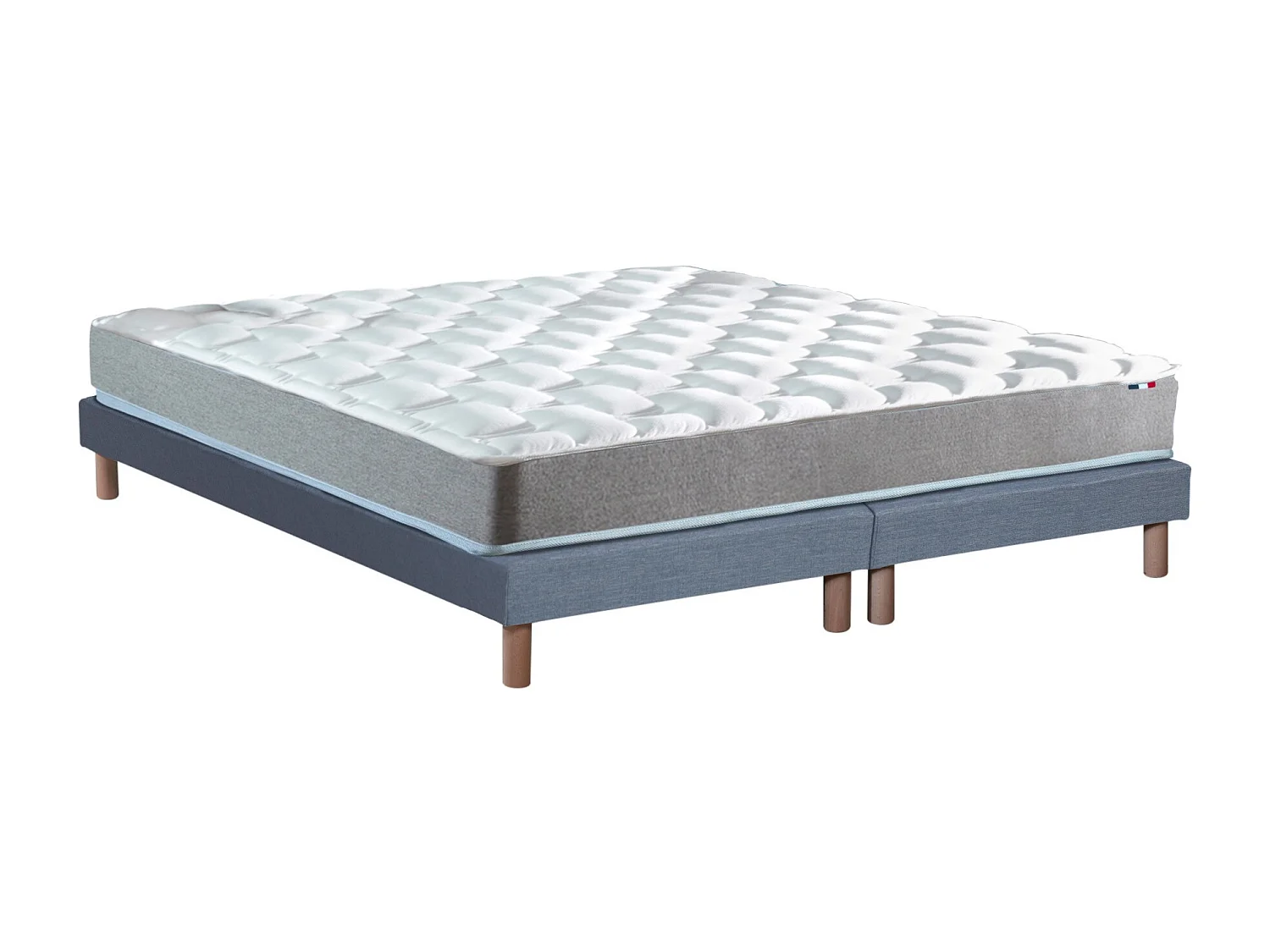 Ensemble matelas mousse haute résilience CIRRUS avec sommier - confort français Dimensions - 2x80 x 200 cm, Sommier - Bleu denim