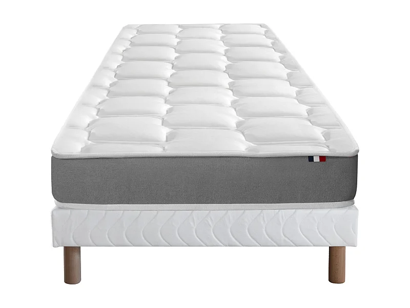 Ensemble matelas mousse haute résilience CIRRUS avec sommier - confort français Dimensions - 90 x 190 cm, Sommier - Blanc