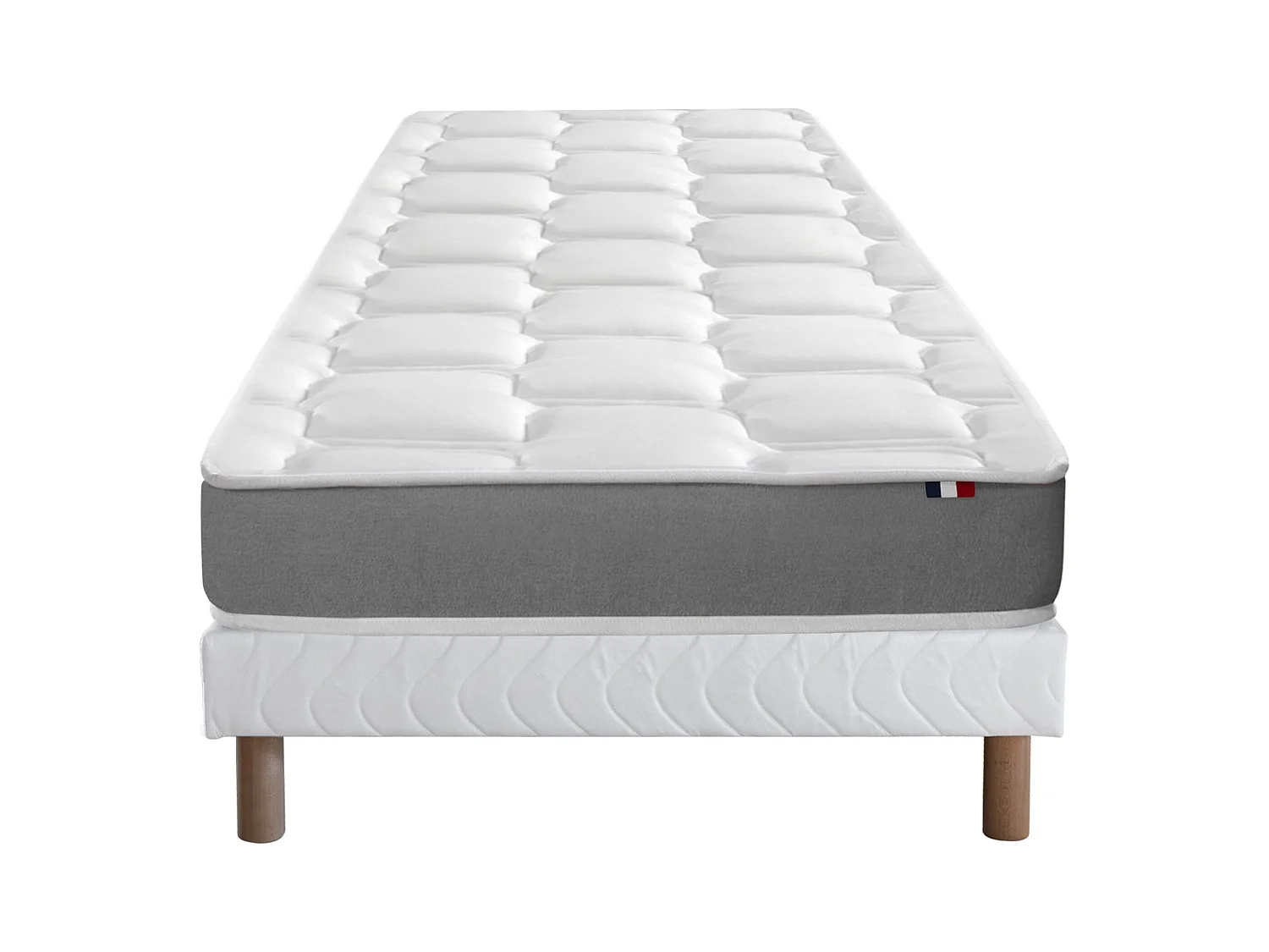 Ensemble matelas mousse haute résilience CIRRUS avec sommier - confort français Dimensions - 90 x 190 cm, Sommier - Blanc