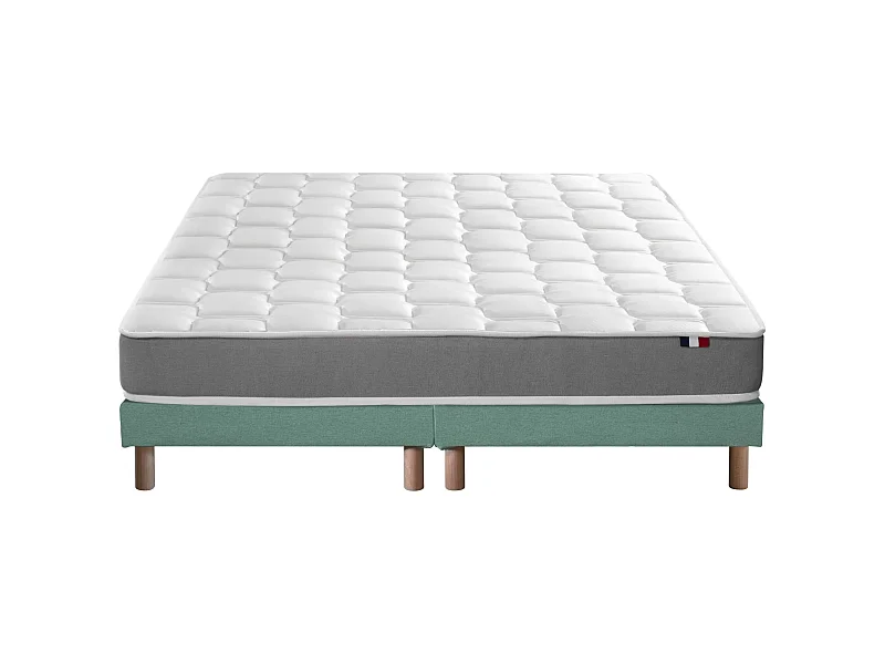 Ensemble matelas mousse haute résilience CIRRUS avec sommier - confort français Dimensions - 2x80 x 200 cm, Sommier - Vert celadon