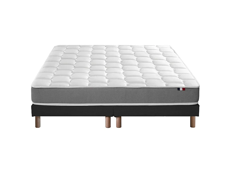 Ensemble matelas mousse haute résilience CIRRUS avec sommier - confort français Dimensions - 2x80 x 200 cm, Sommier - Noir
