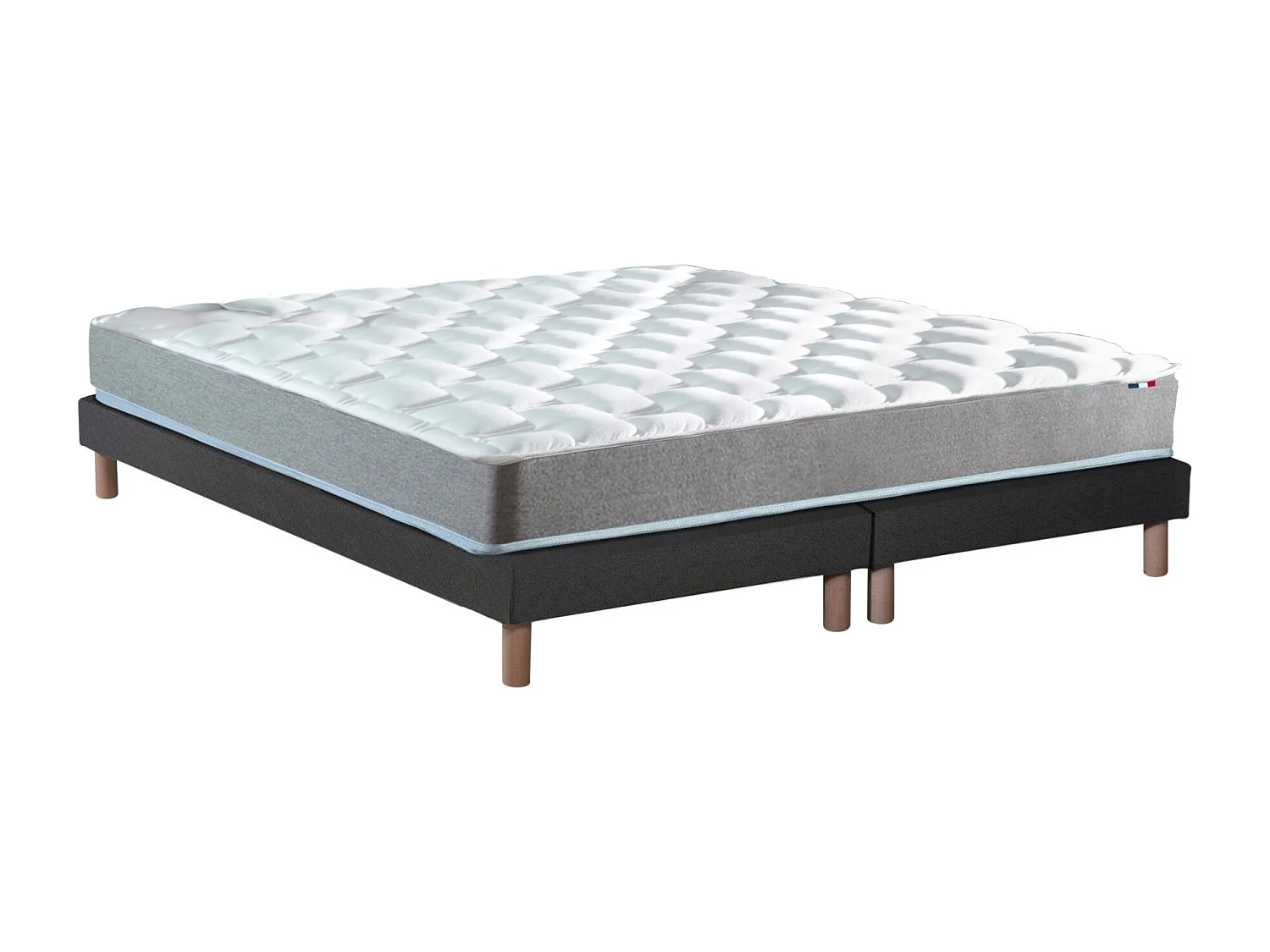 Ensemble matelas mousse haute résilience CIRRUS avec sommier - confort français Dimensions - 2x80 x 200 cm, Sommier - Noir