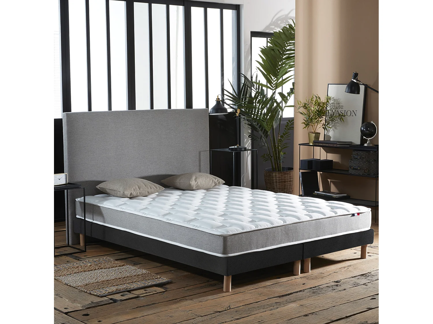 Ensemble matelas mousse haute résilience CIRRUS avec sommier - confort français Dimensions - 2x80 x 200 cm, Sommier - Noir