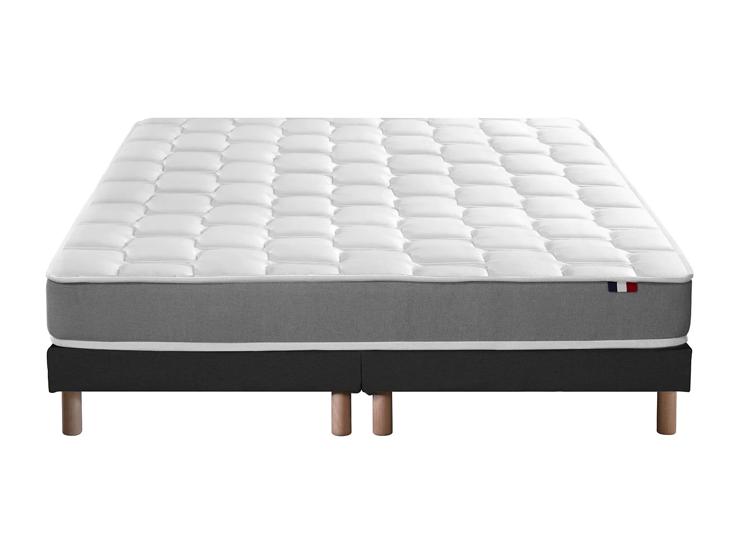 Ensemble matelas mousse haute résilience CIRRUS avec sommier - confort français Dimensions - 2x80 x 200 cm, Sommier - Noir