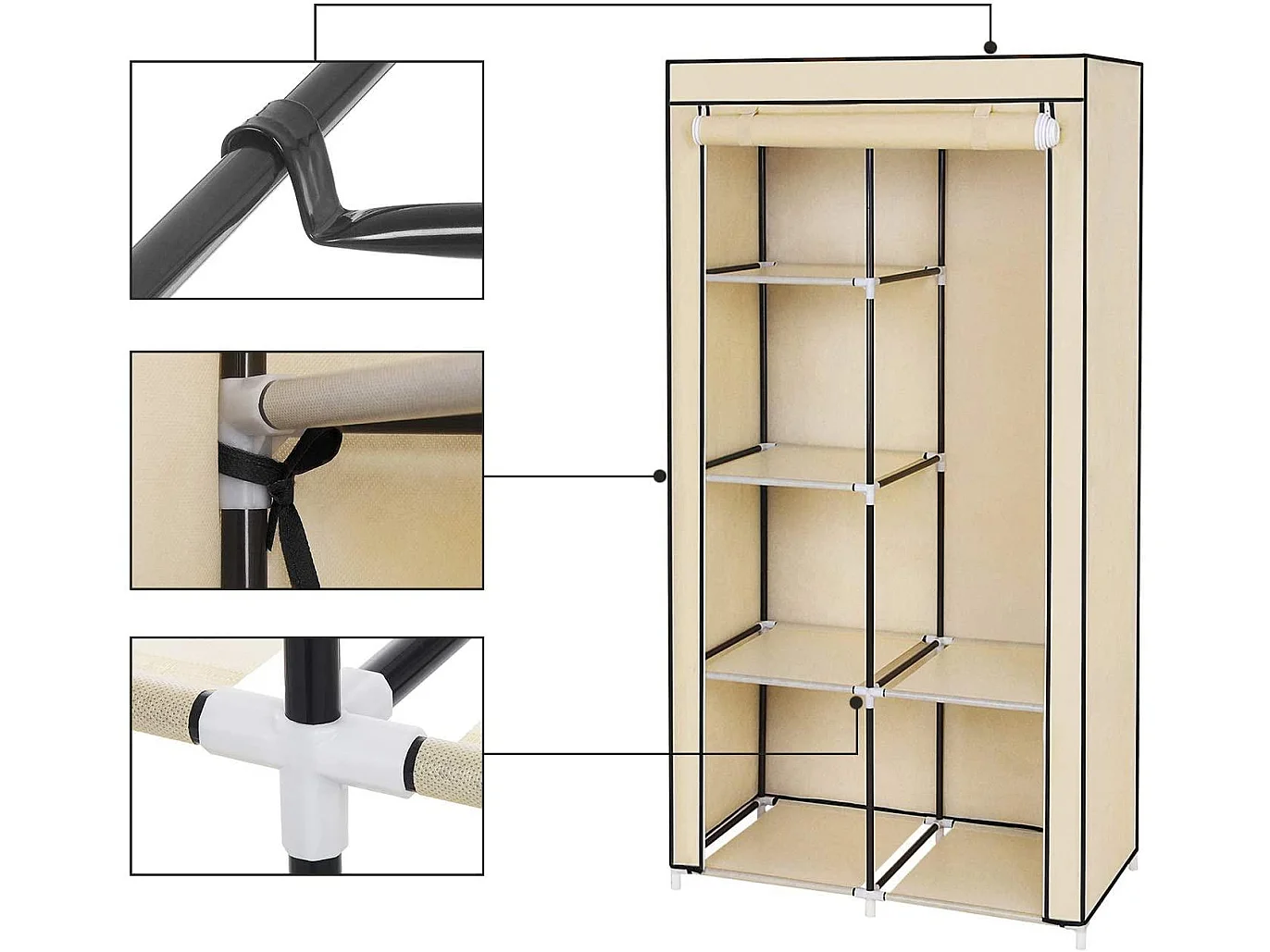 Armoire rangement penderie en tissu beige 88 x 45 x 170 cm 12_0000196