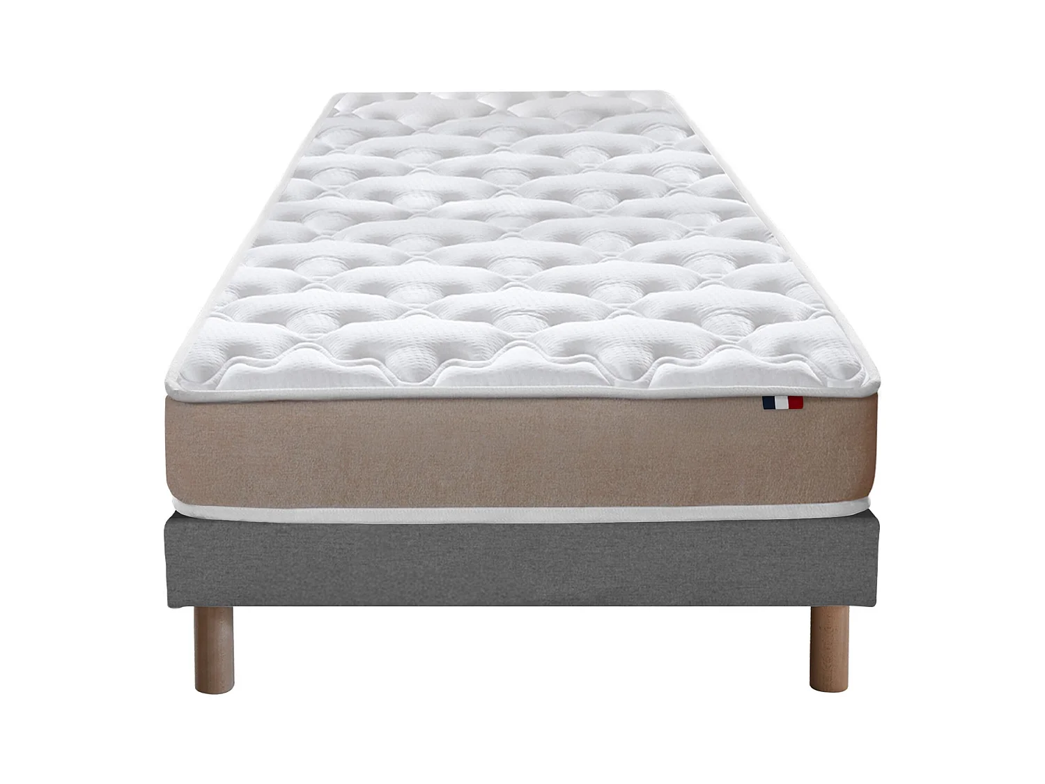 Ensemble matelas 100% latex 3 zones et sommier Essentiel - qualité française Dimensions - 90 x 190 cm, Sommier - Gris chiné