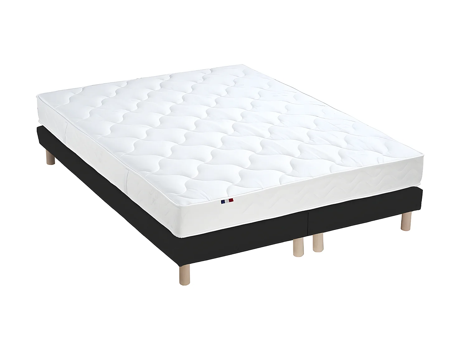 Ensemble Matelas 100% latex 3 zones ESSENTIEL + Sommier - Fabriqué en France Dimensions - 2x80 x 200 cm, Sommier - Noir