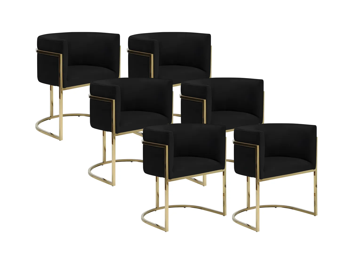 Set van 6 stoelen met armleuningen - Velours en roestvrij staal - Zwart en goudkleurig - PERIA - van Pascal Morabito