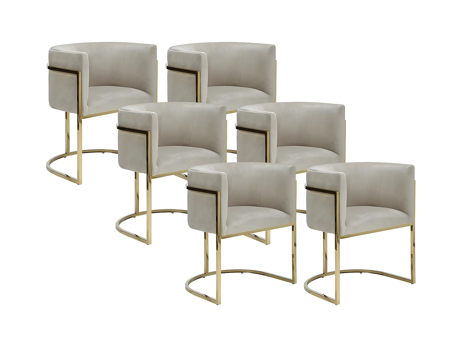 Zestaw 6 krzeseł z podłokietnikami – welur i metal – Beżowy i złoty – PERIA marki Pascal Morabito